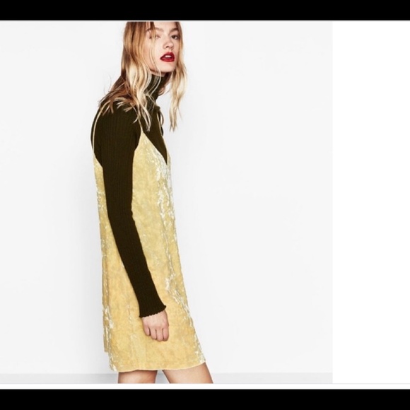 NWT Zara Trafaluc Yellow Crushed Velvet Mini Dress - Picture 4 of 7